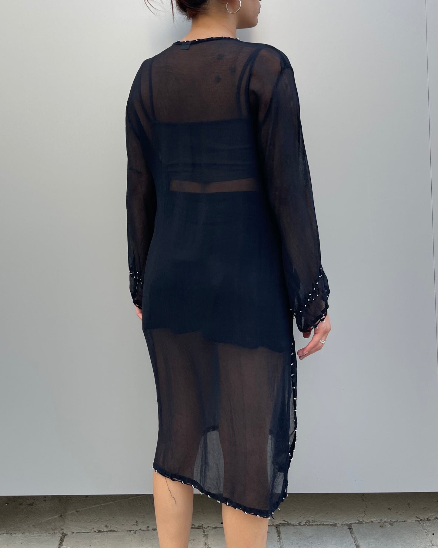 Beaded sheer mesh midi dress