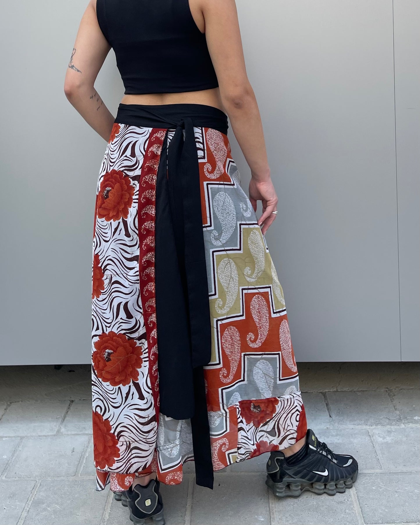 Two-sided maxi wrap skirt