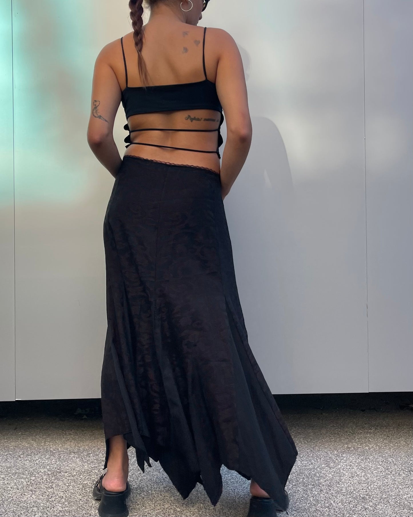 Asymmetrical printed maxi skirt