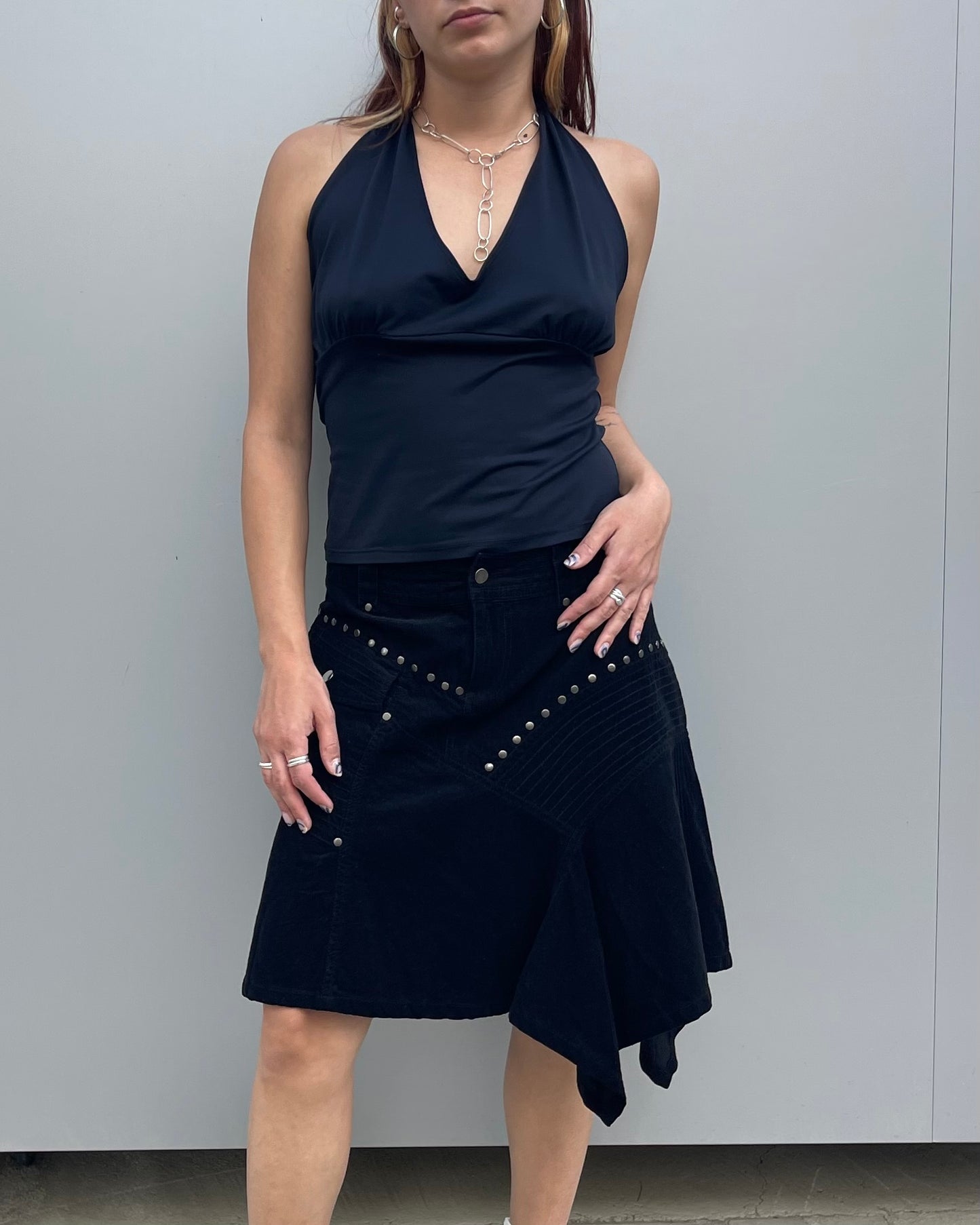 Asymmetrical corduroy skirt