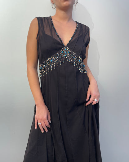 Mesh beaded midi dress