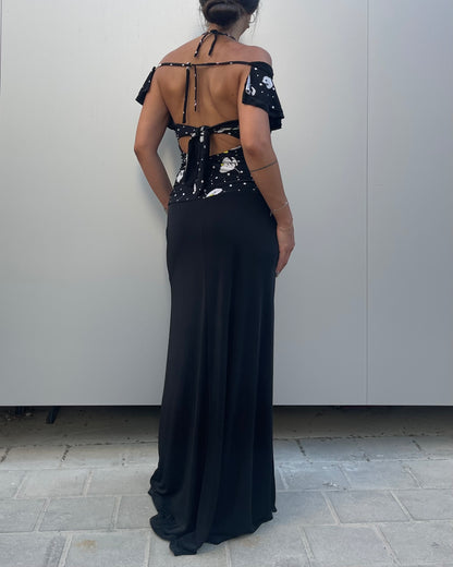 Halter tie back maxi dress