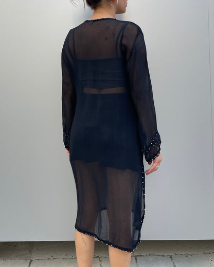 Beaded sheer mesh midi dress