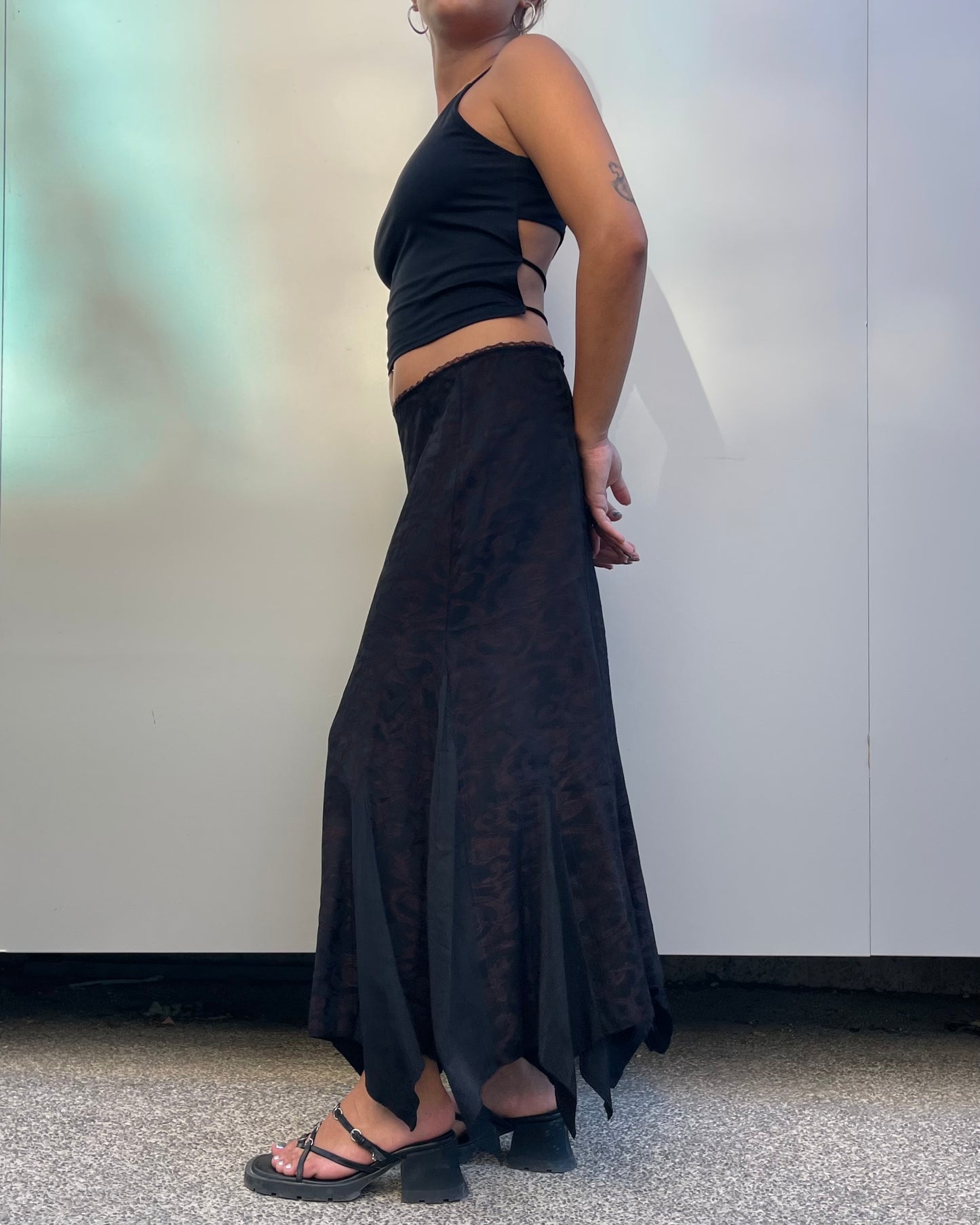 Asymmetrical printed maxi skirt