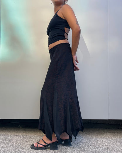 Asymmetrical printed maxi skirt