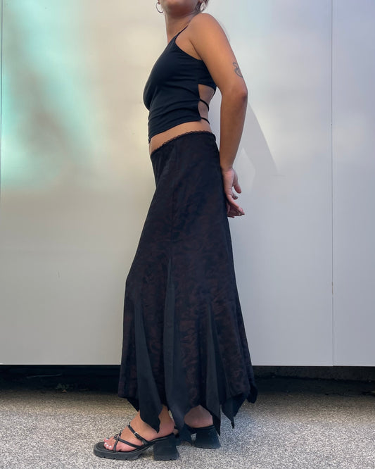 Asymmetrical printed maxi skirt