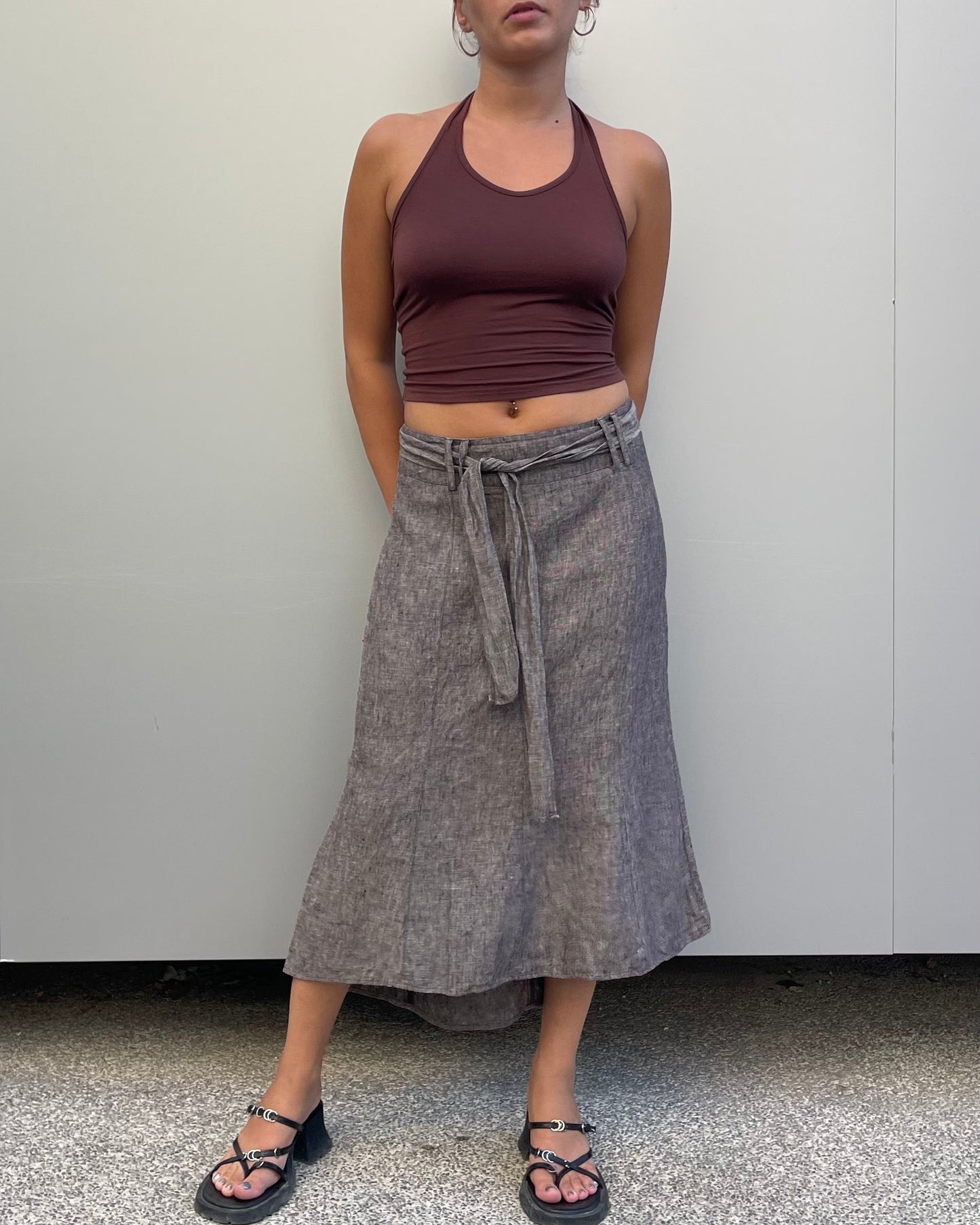 Linen midi skirt