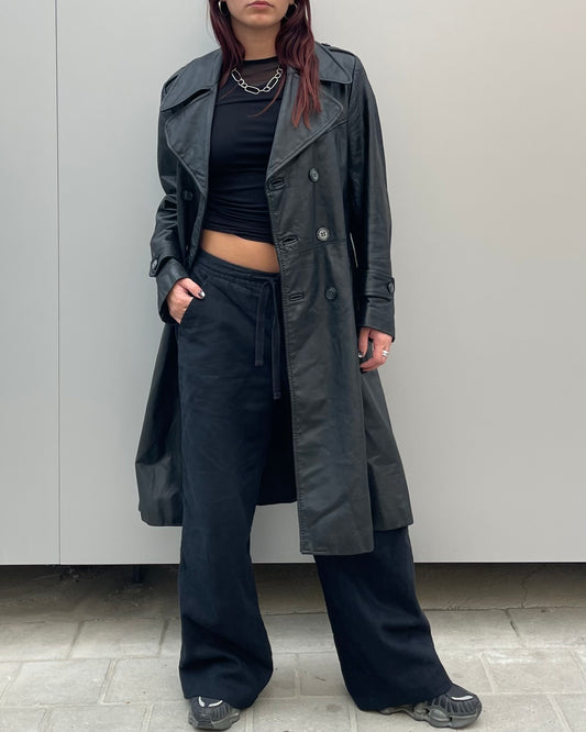 Real leather trench coat