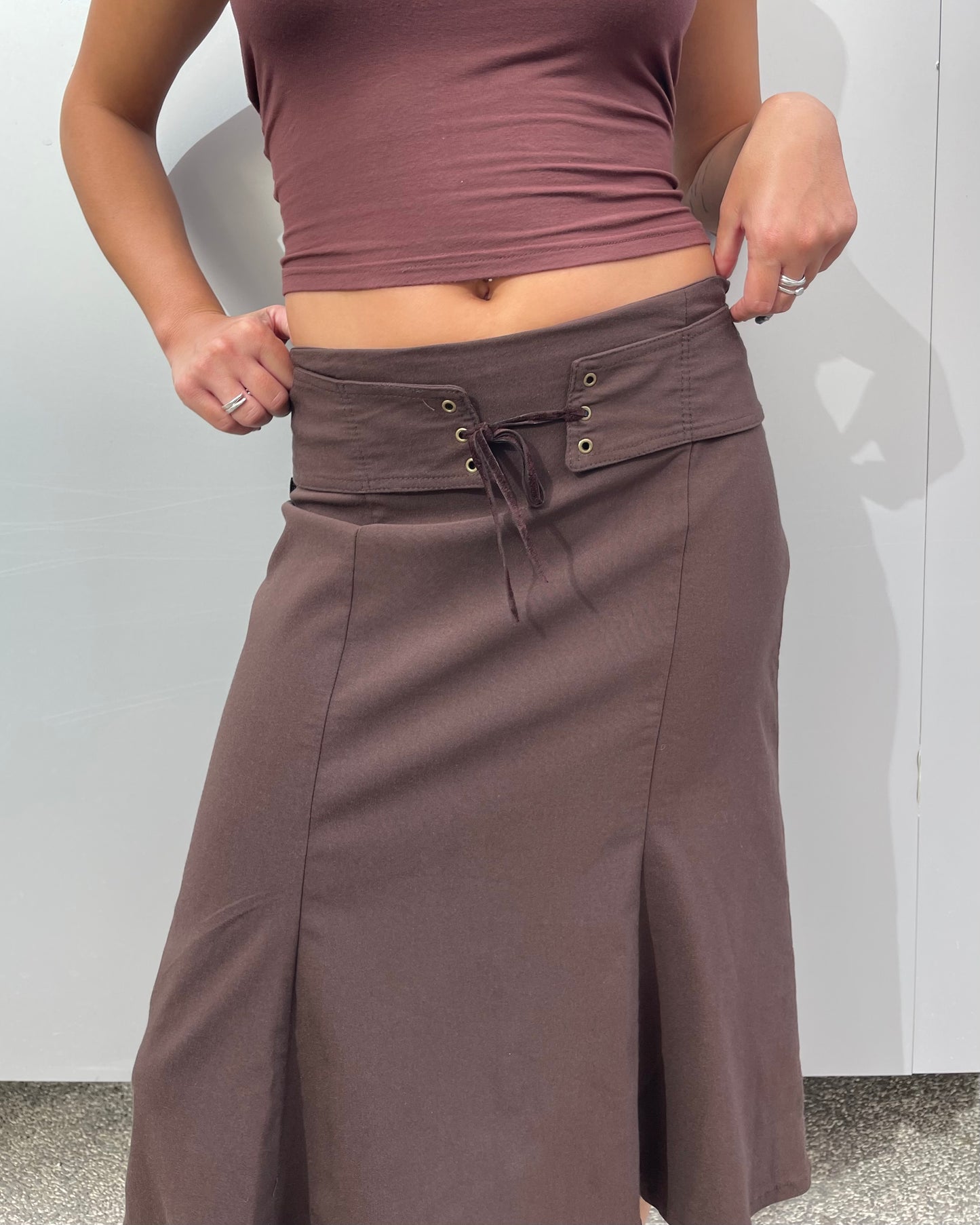 Lace-up midi skirt