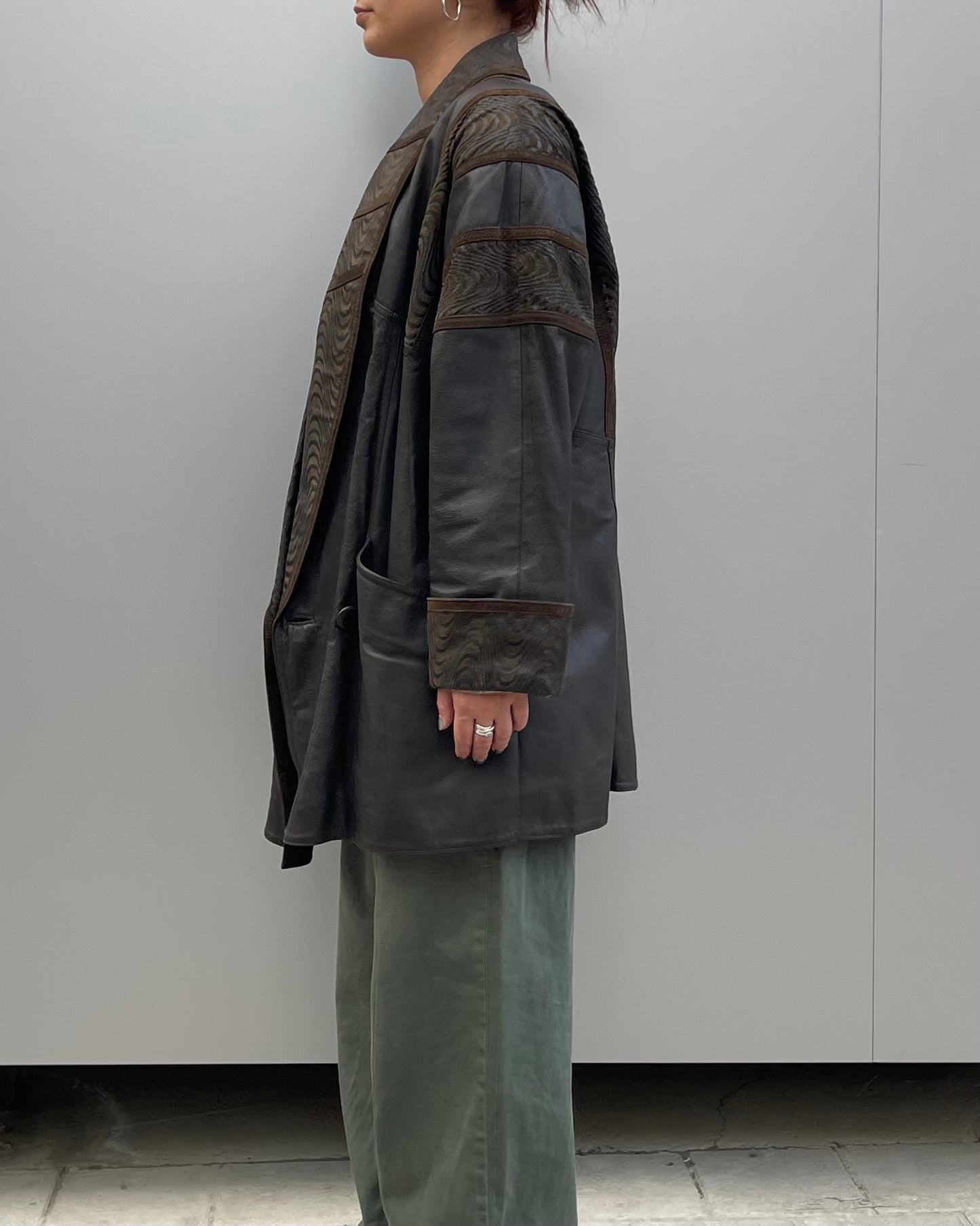 Real leather patterned jacket