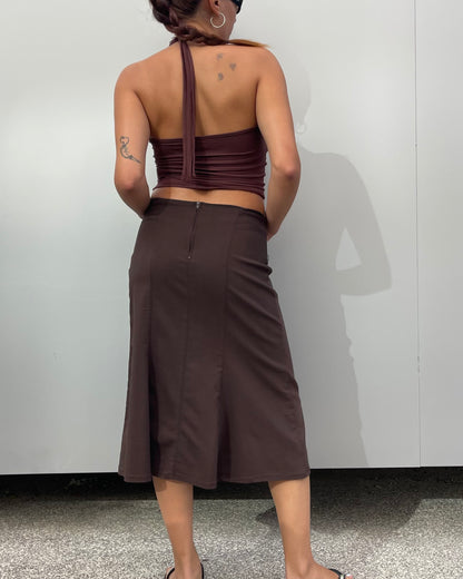 Lace-up midi skirt