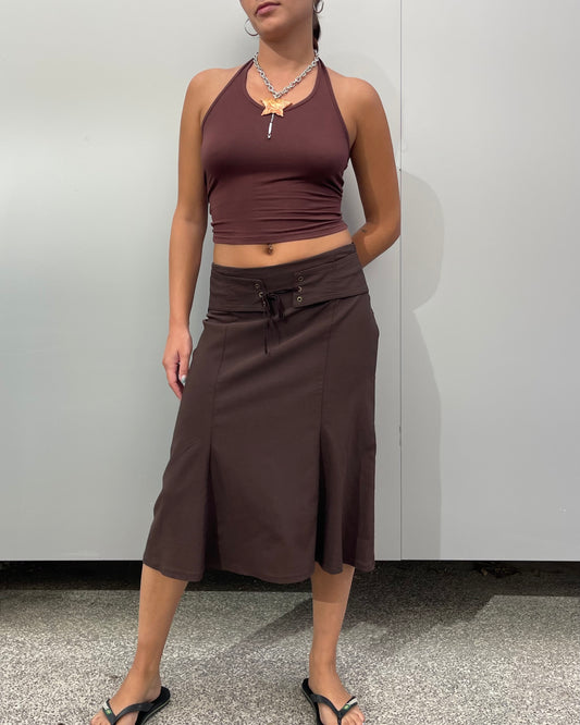 Lace-up midi skirt