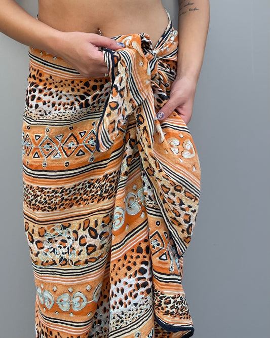 Leopard print mesh pareo