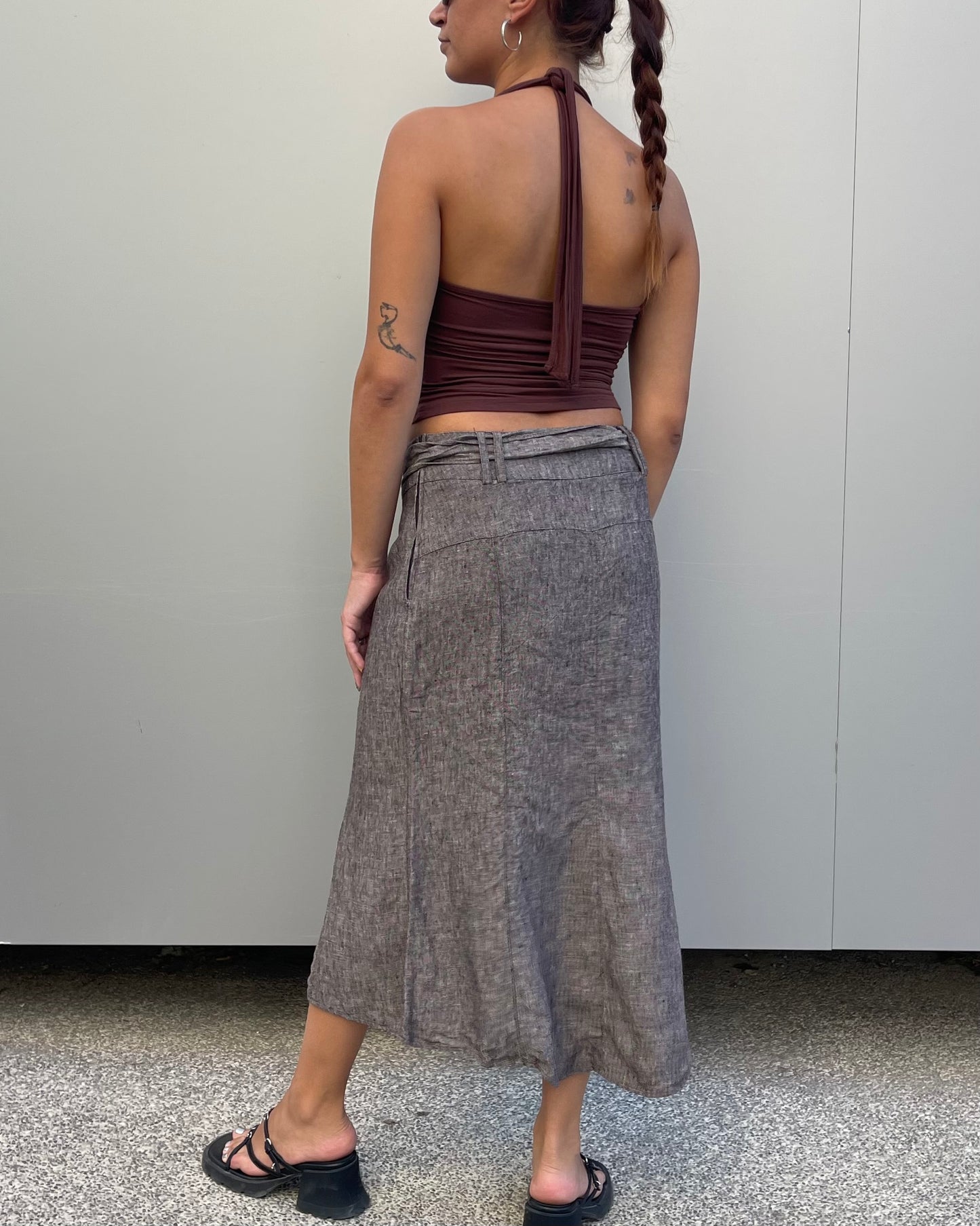 Linen midi skirt