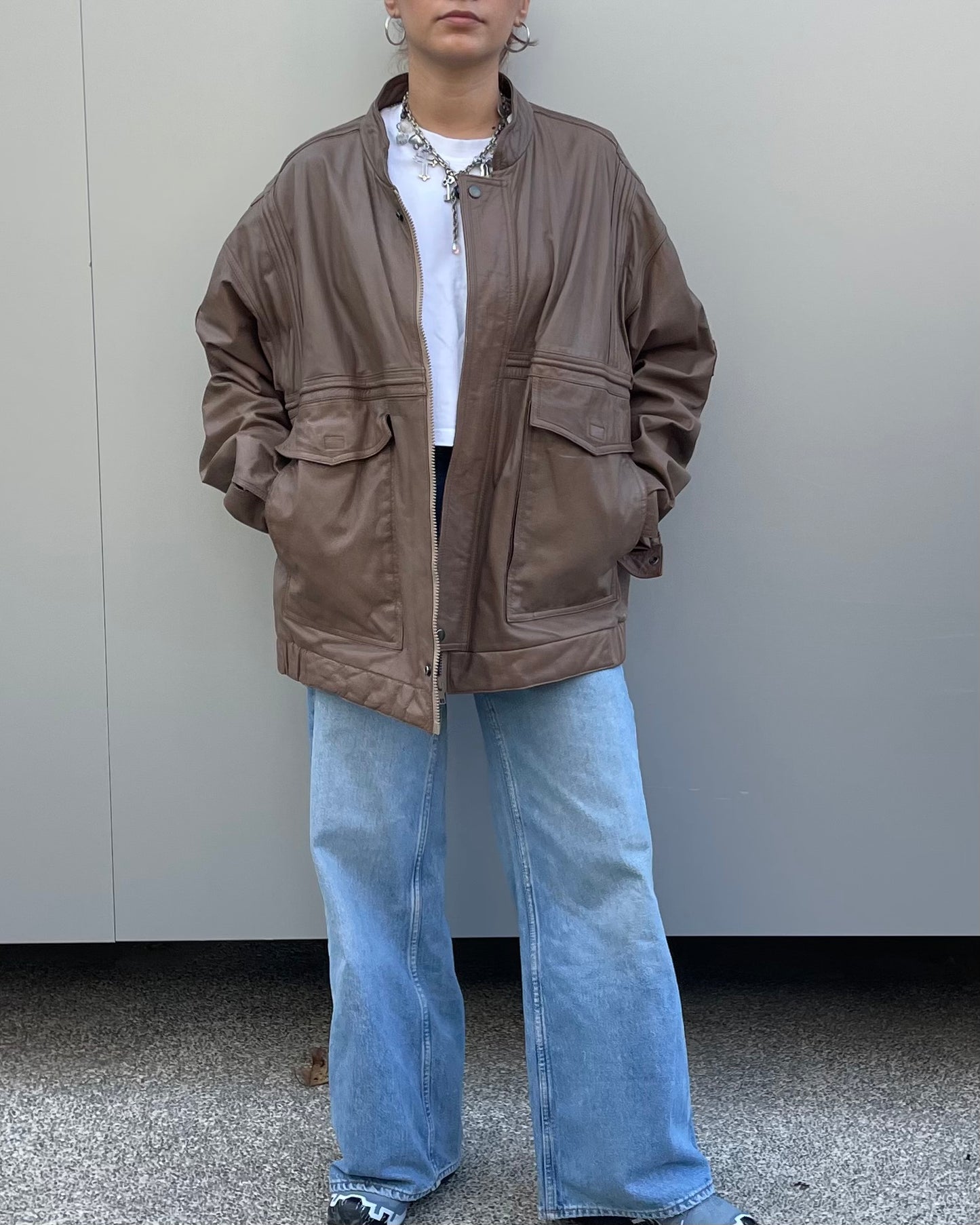 Real leather bomber jacket