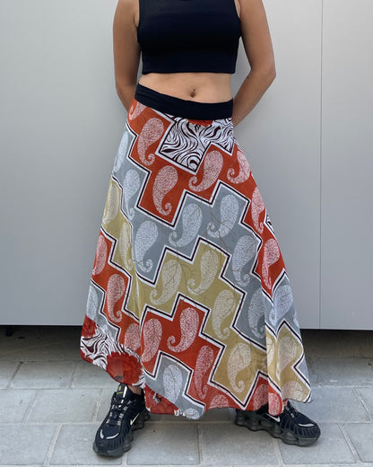 Two-sided maxi wrap skirt