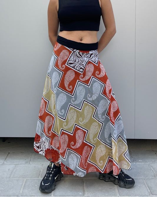 Two-sided maxi wrap skirt