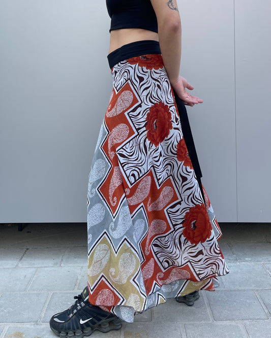 Two-sided maxi wrap skirt