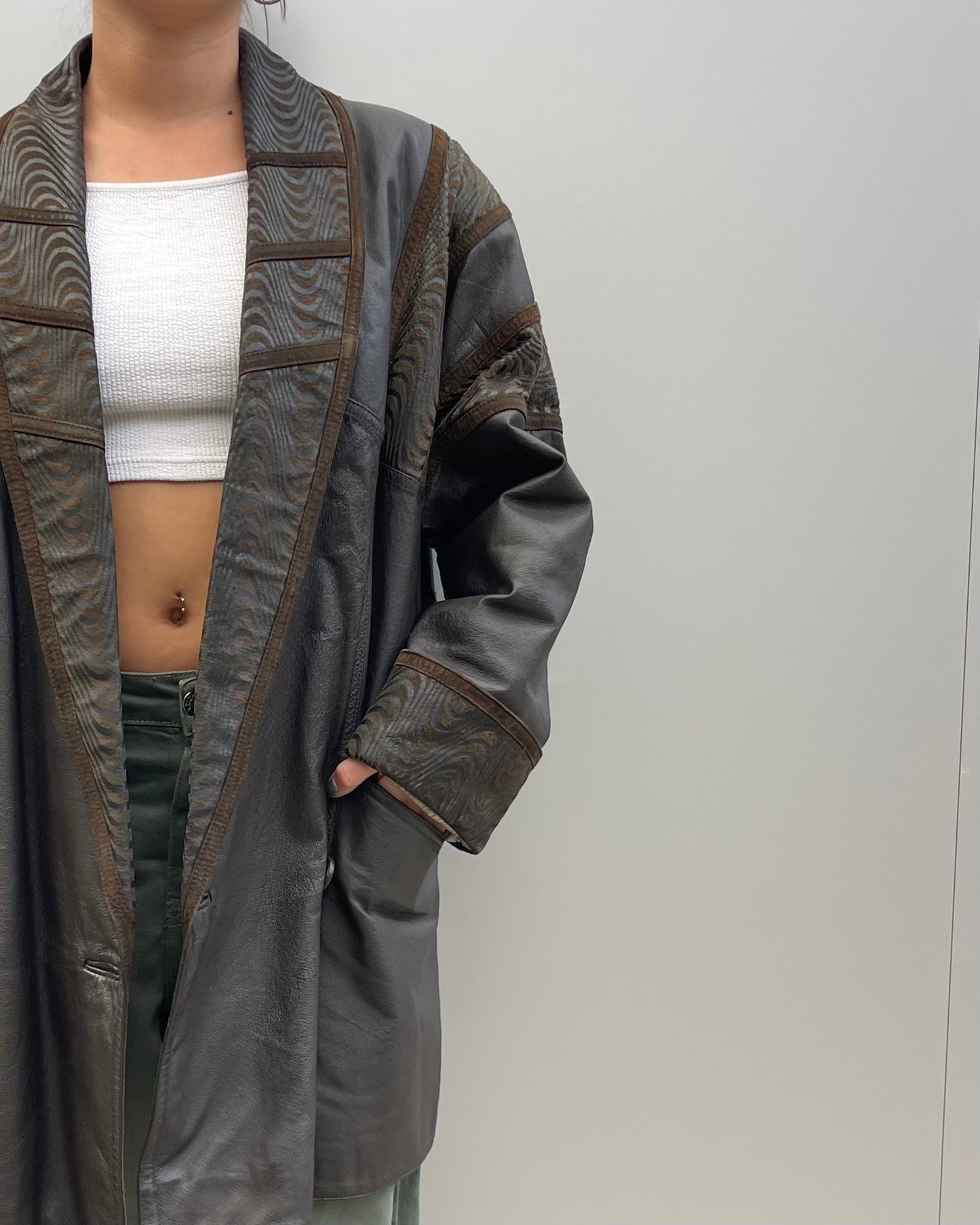 Real leather patterned jacket