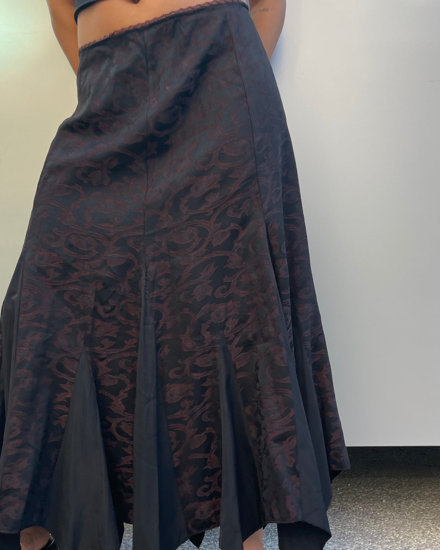 Asymmetrical printed maxi skirt