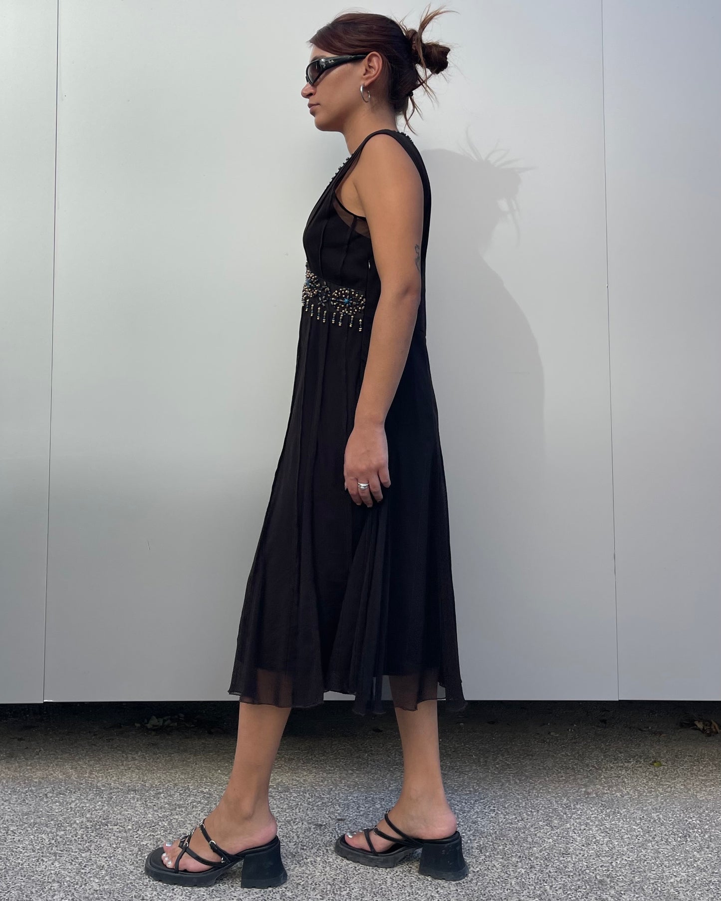 Mesh beaded midi dress