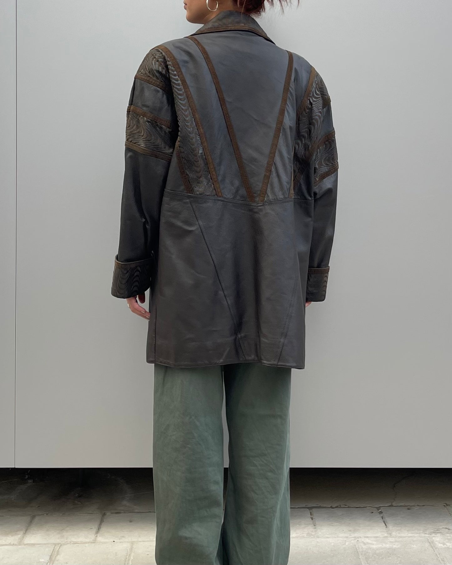 Real leather patterned jacket