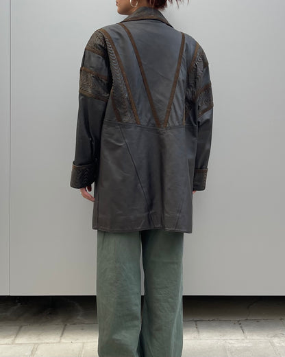 Real leather patterned jacket