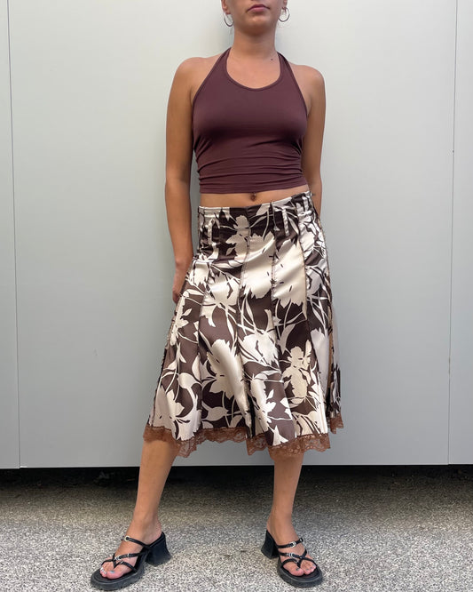 Satin floral midi skirt