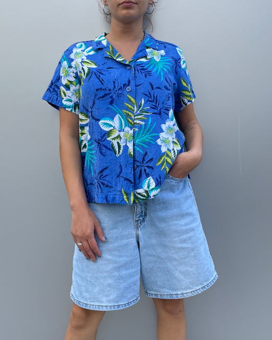 Floral cropped s/s shirt