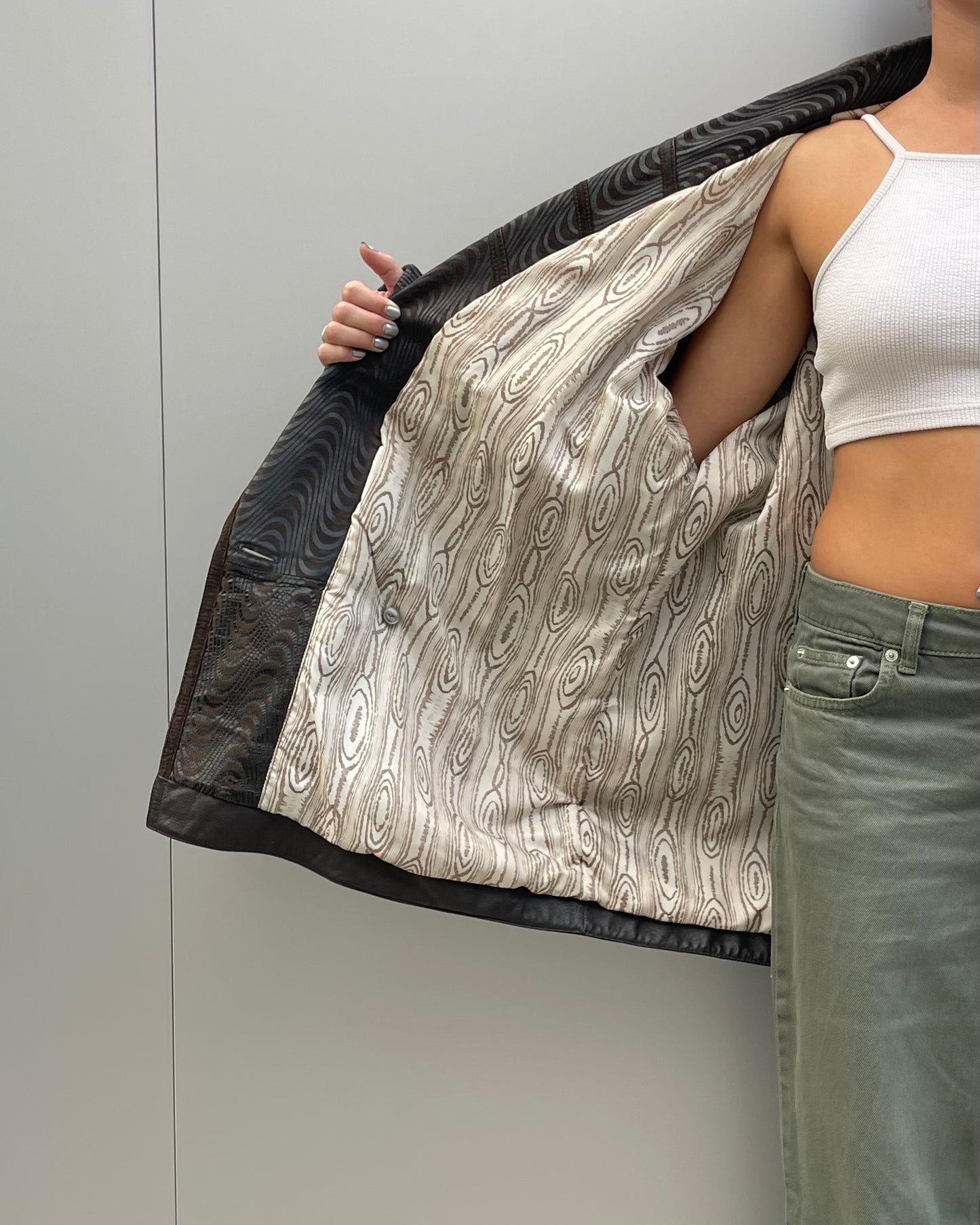 Real leather patterned jacket