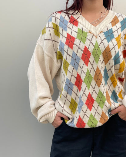 V-neck checked sweater