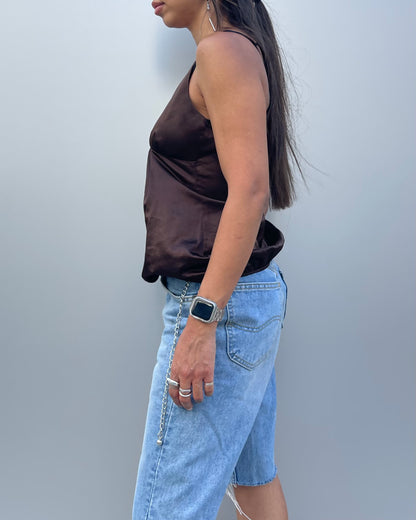 Balloon satin tank top