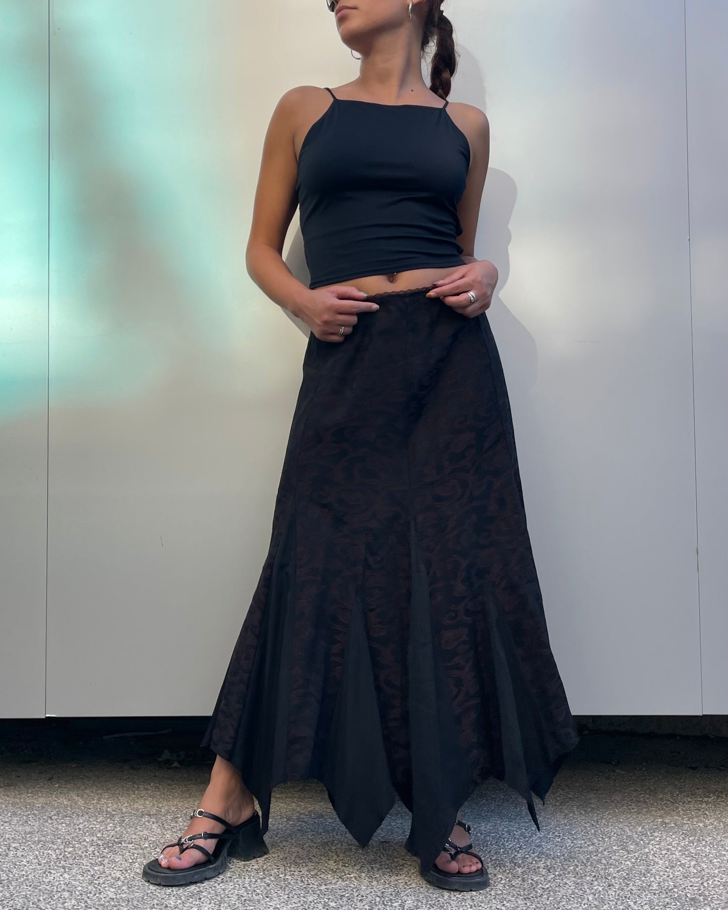 Asymmetrical printed maxi skirt
