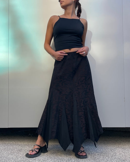 Asymmetrical printed maxi skirt