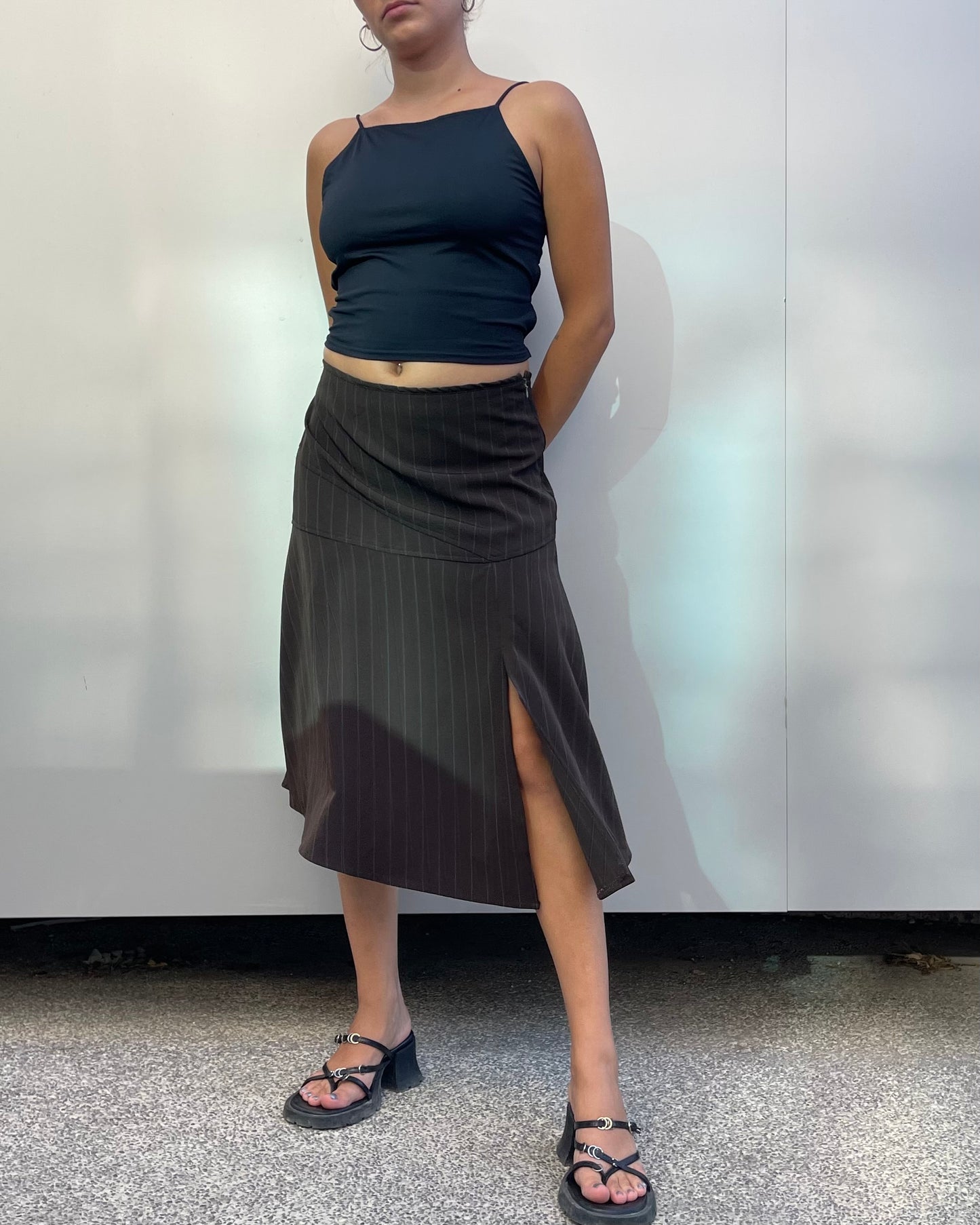 Pinstripe midi skirt