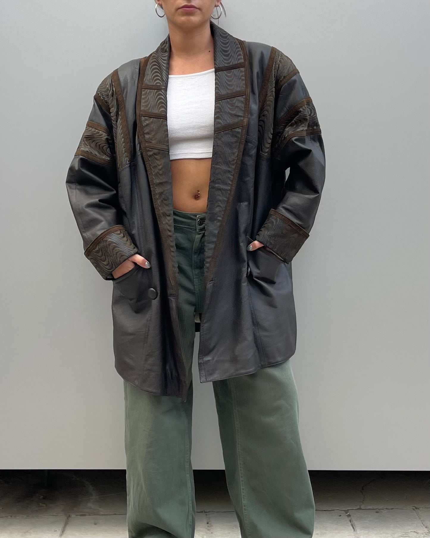 Real leather patterned jacket