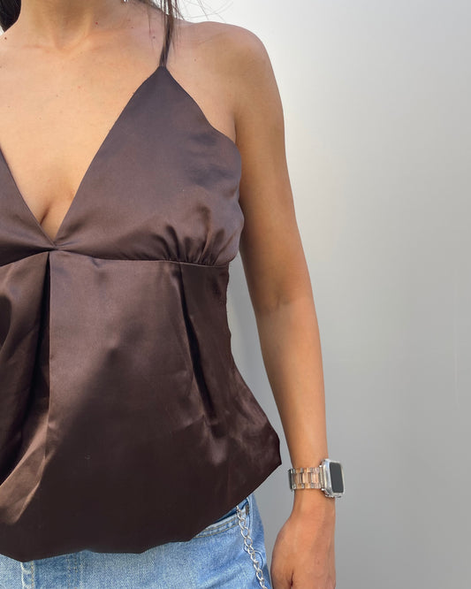 Balloon satin tank top