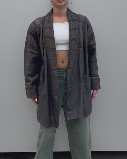 Real leather patterned jacket